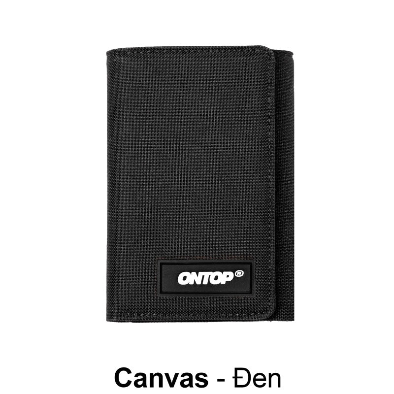 Black canvas wallet with 'ONTOP' brand logo on a white background