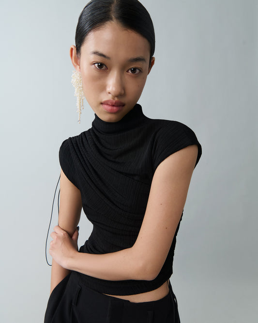 Soft ribbed top with capped sleeves