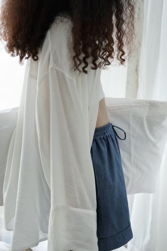 Flat lay of breathable striped shorts