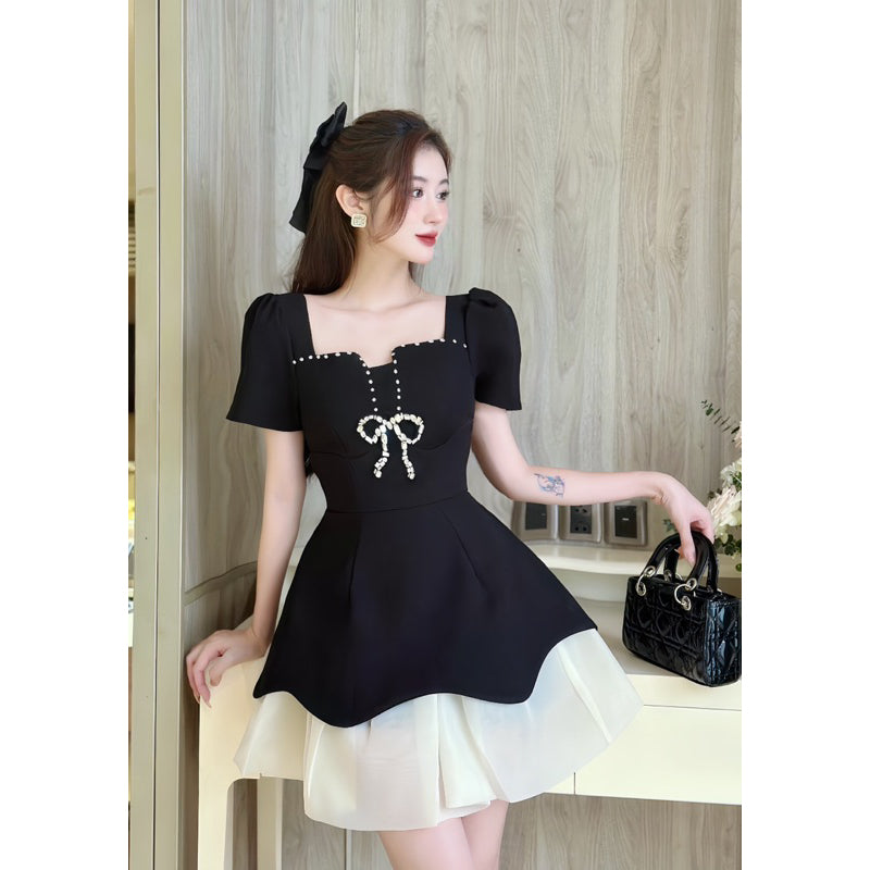 KHAU DESIGN Elegant Black Bow Dress