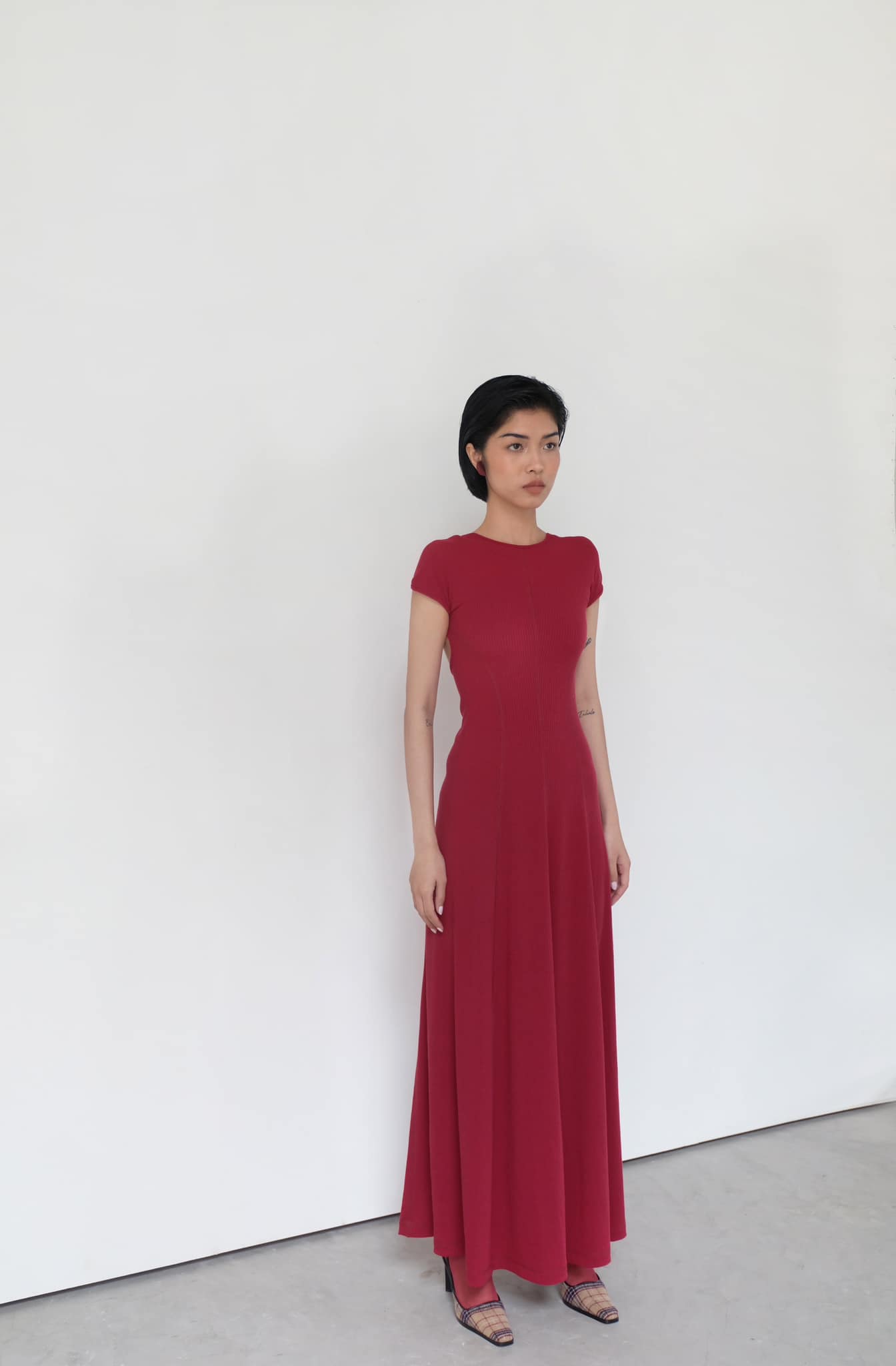 Red Ribbed Knit Dress