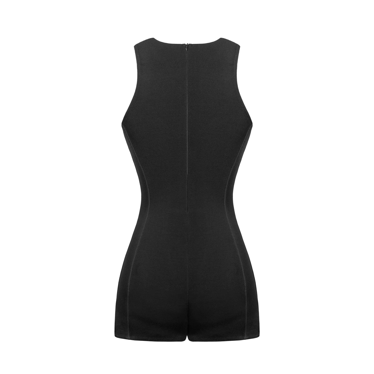 Black romper on a white background