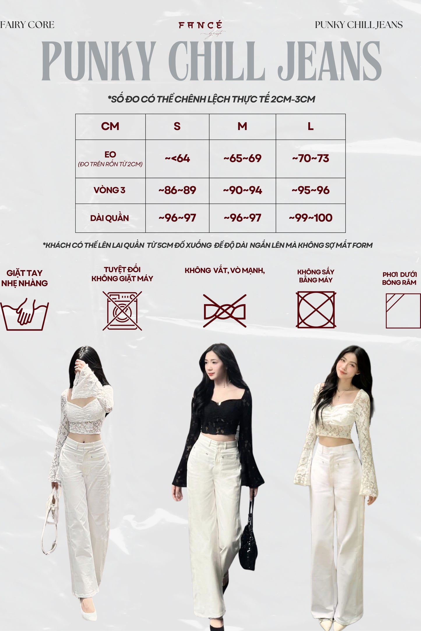 Punky Chill Jeans size chart with models wearing the jeans.