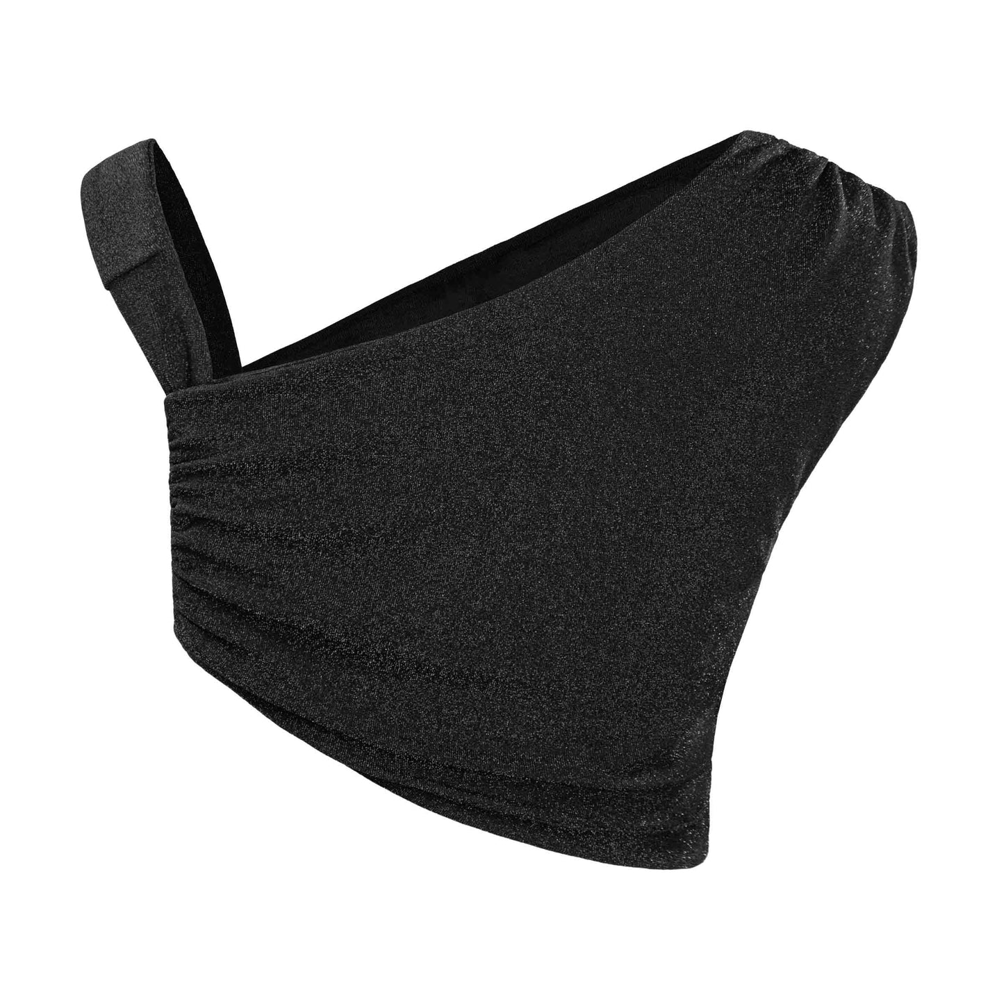 Black crop top with thin straps on a white background
