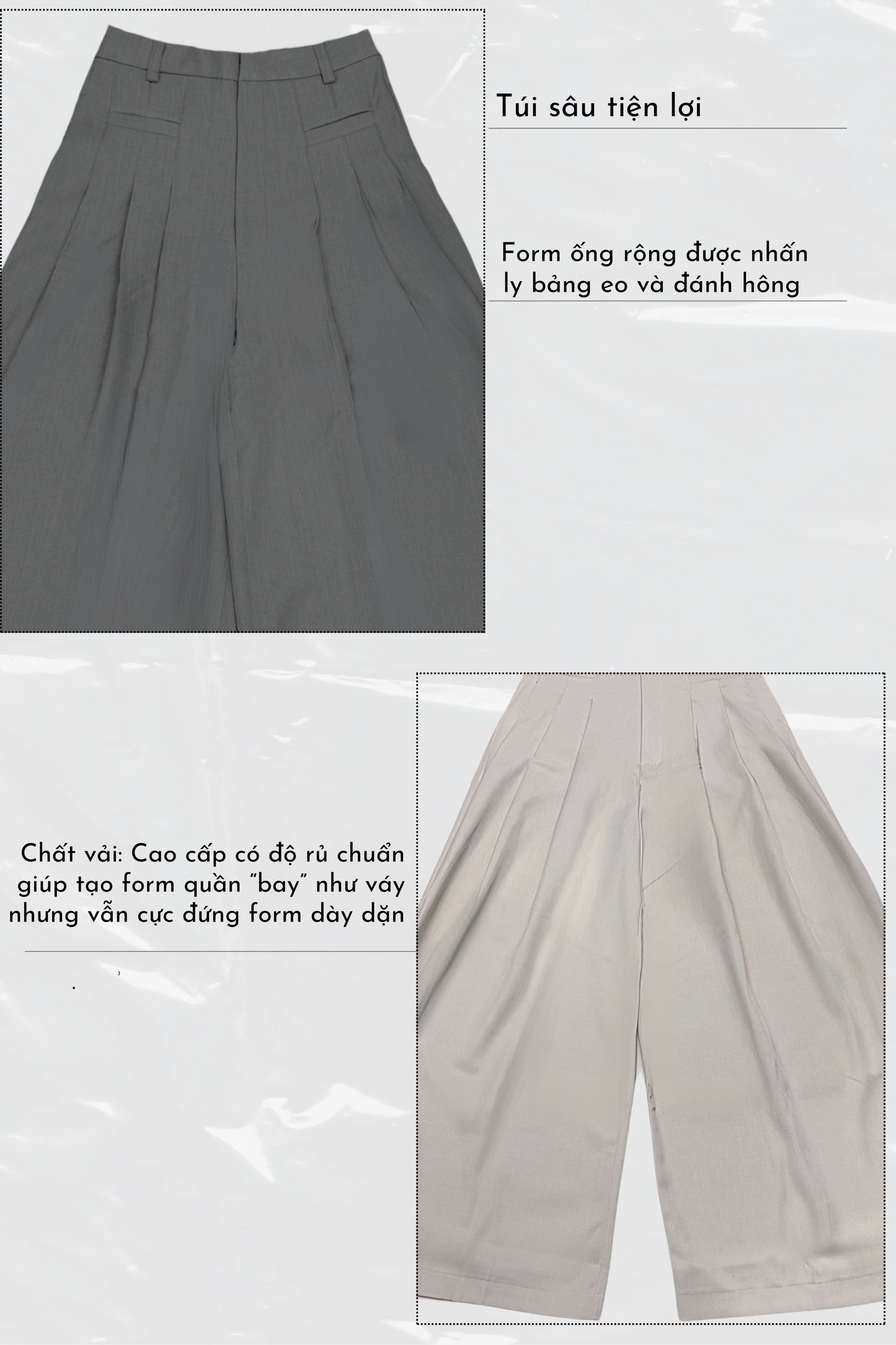 Gray pants with text on a white background