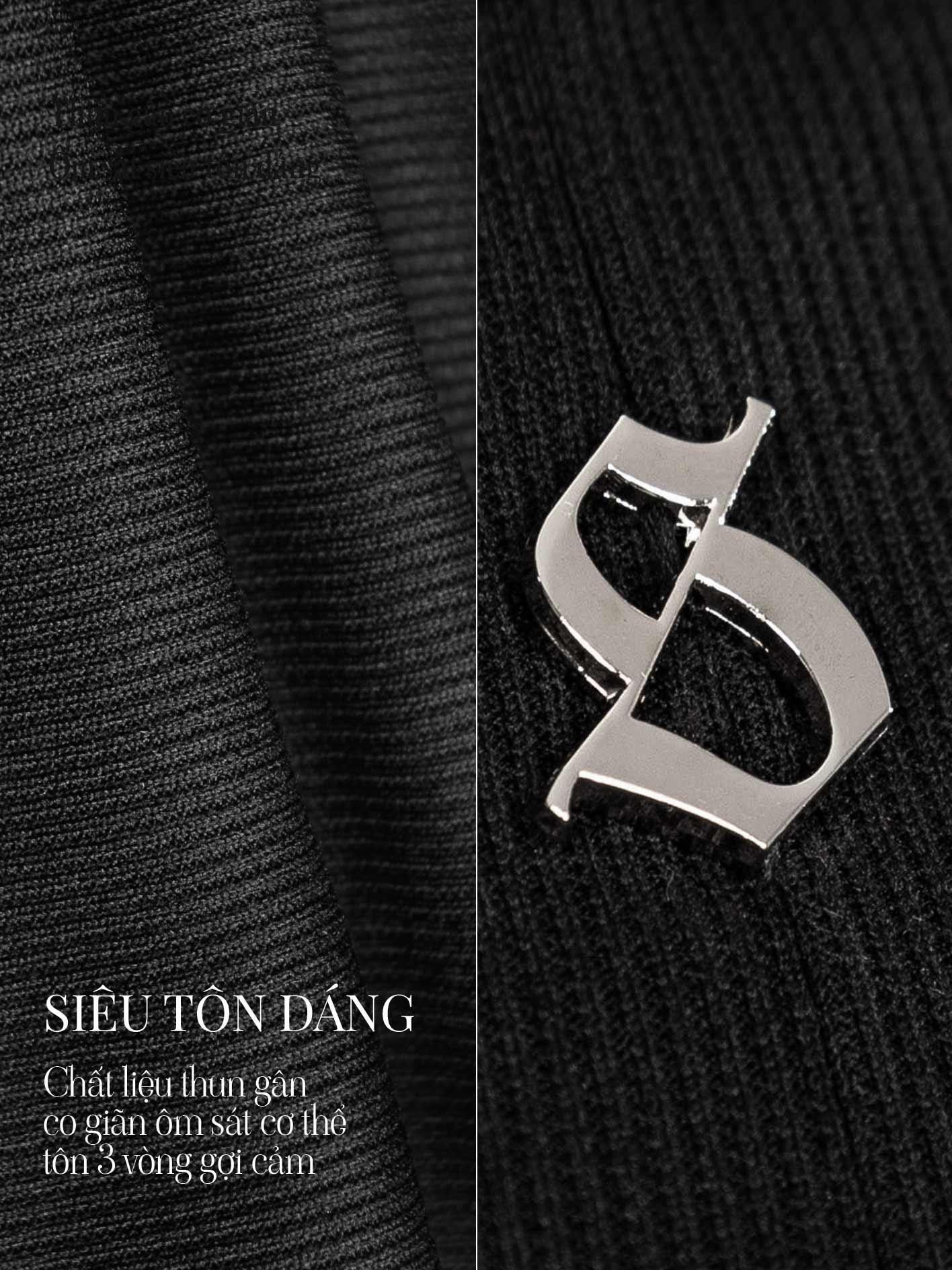 Metallic logo on a textured black background