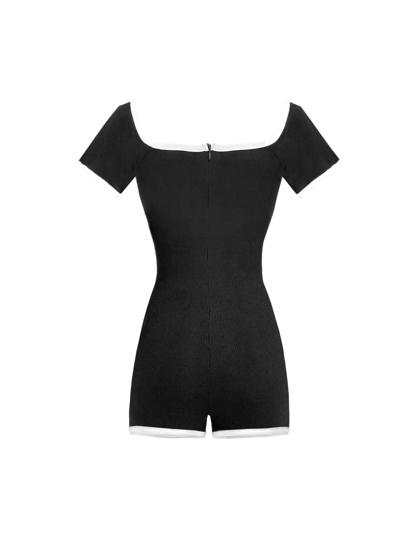 Black off-shoulder romper on a white background