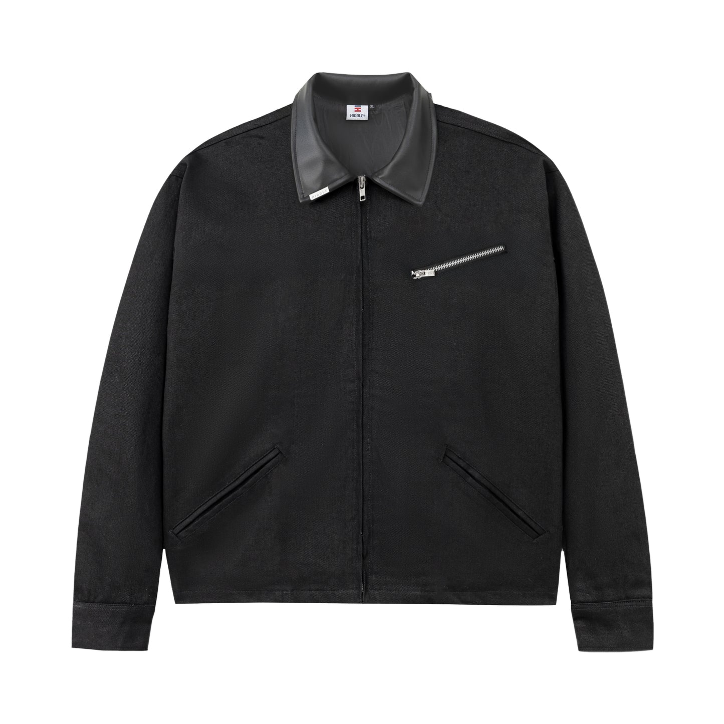 Black jacket with gray collar on a white background