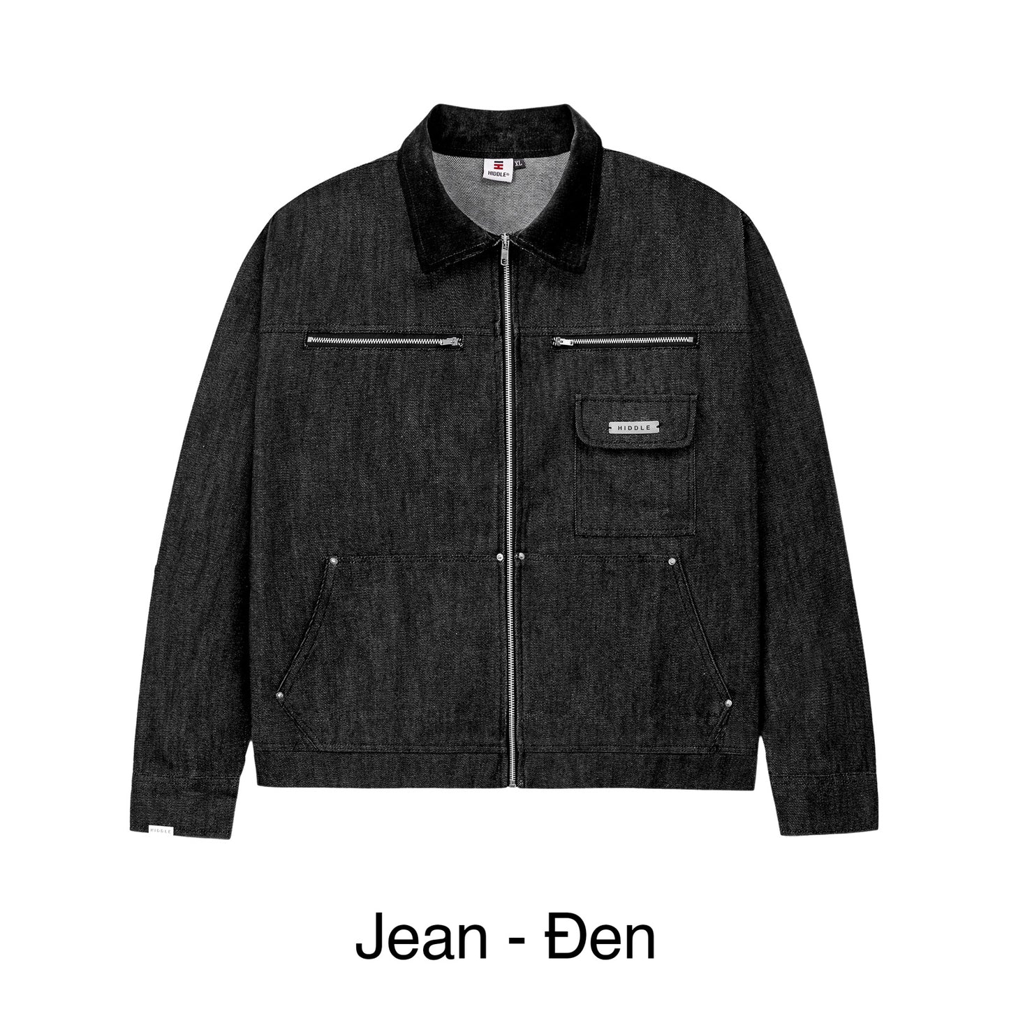 Dark denim jacket on a white background