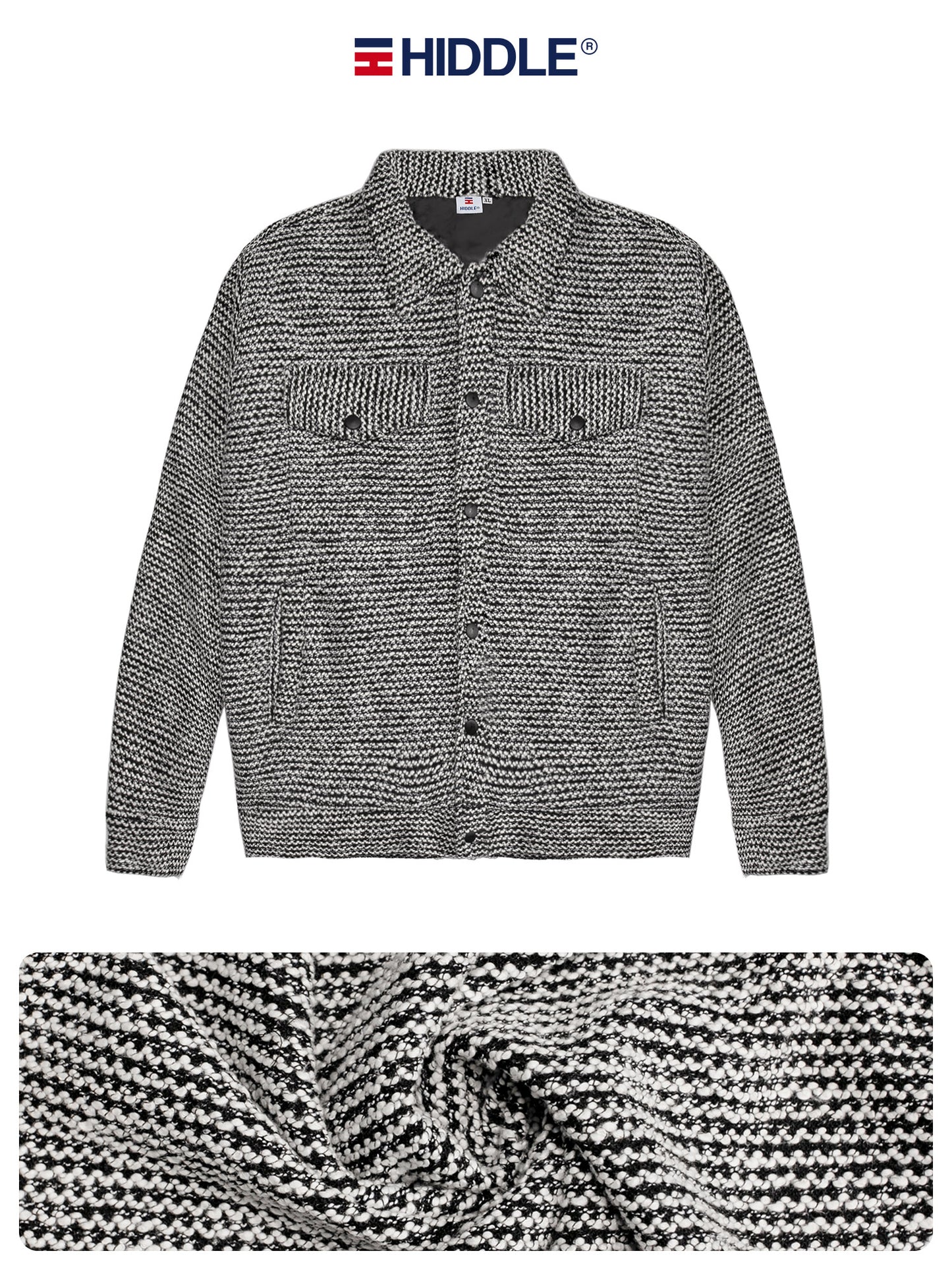 Gray textured shirt with Hiddle logo on a white background