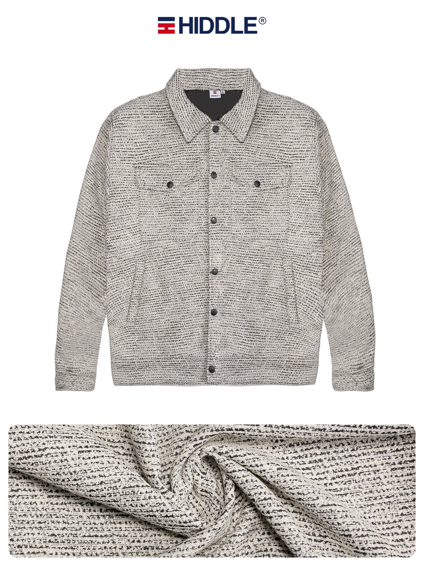 Gray textured shirt with Hiddle logo on a white background