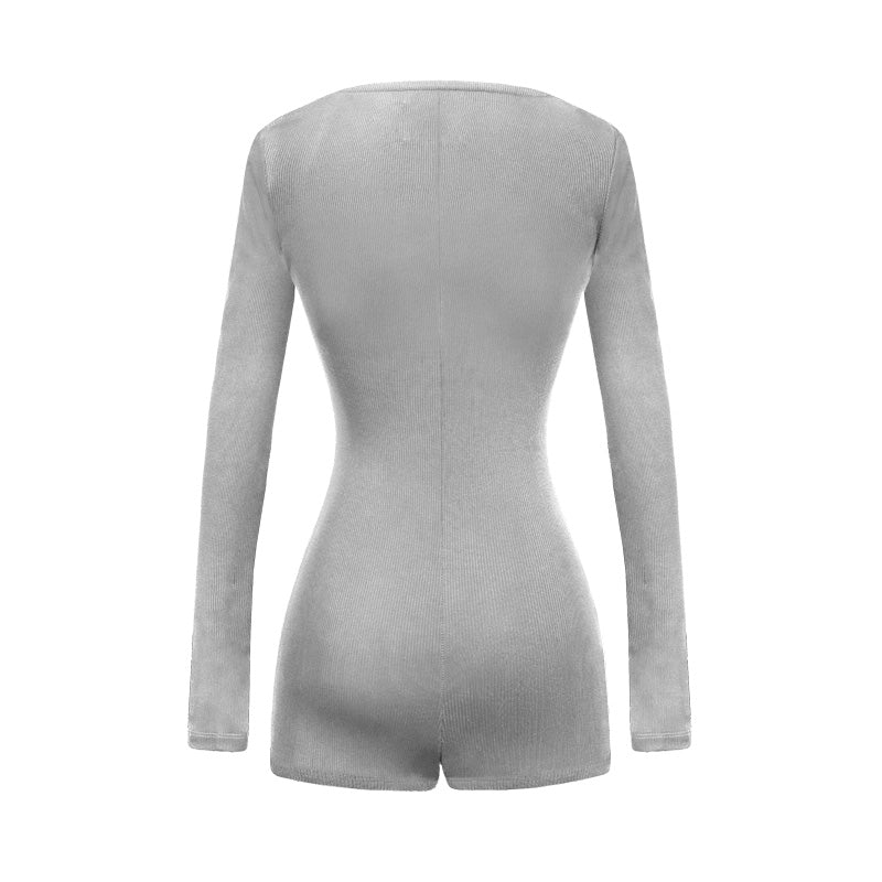 Gray bodysuit with long sleeves on a white background