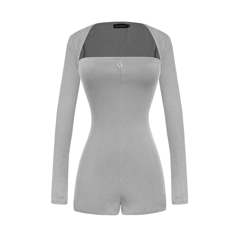 Gray romper with long sleeves on a white background