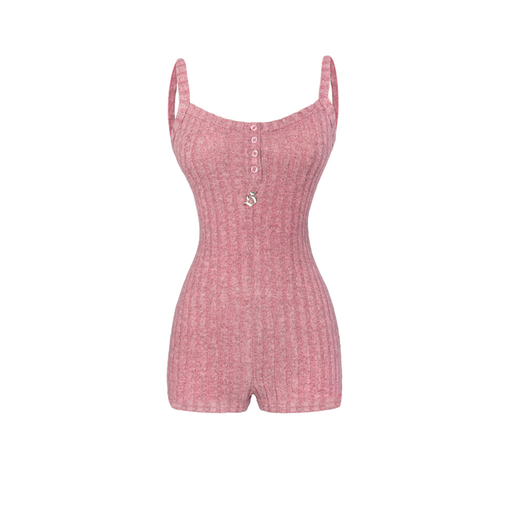 Pink romper with thin straps on a white background