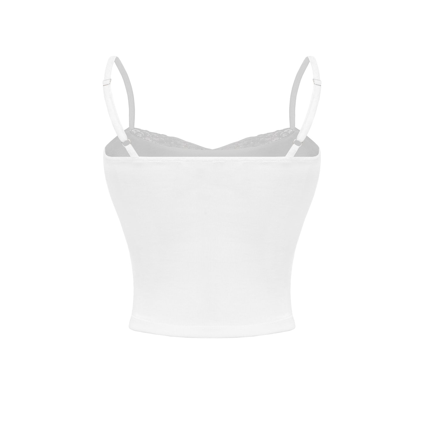 White crop top with thin straps on a white background