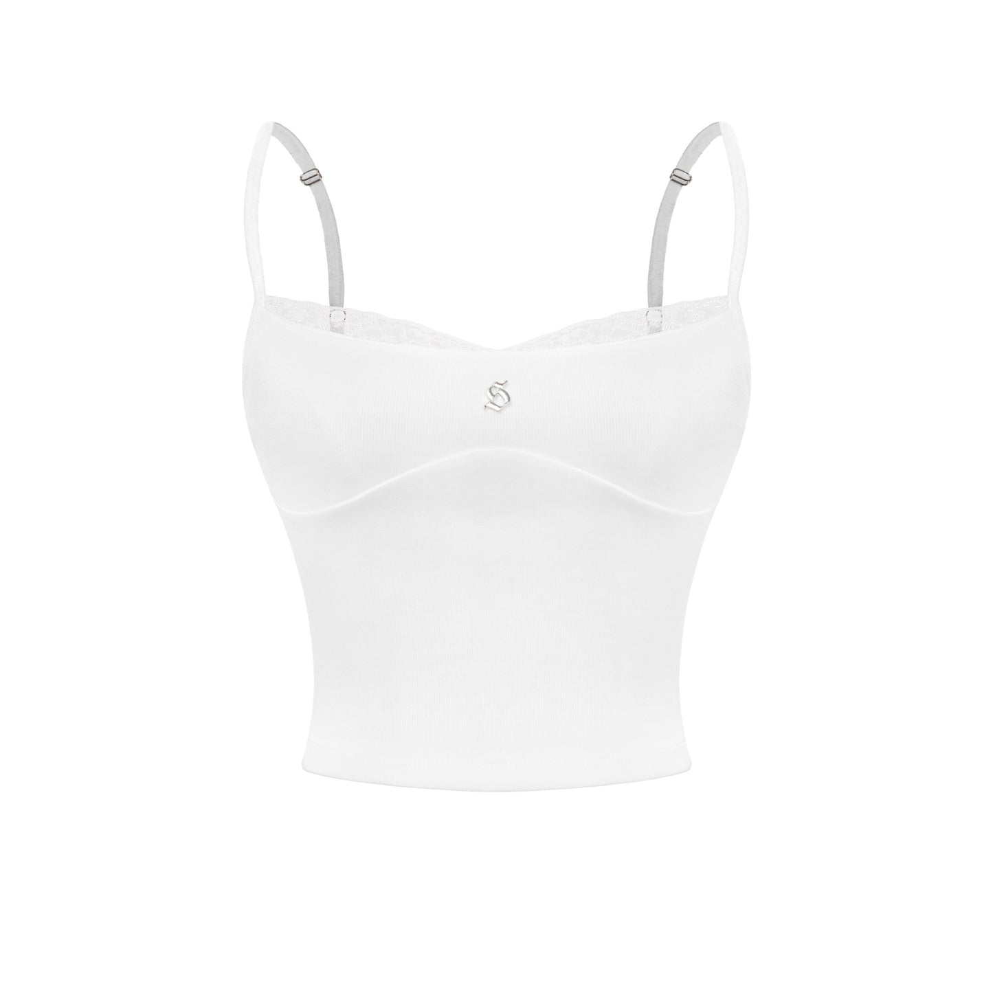 White crop top with thin straps on a white background