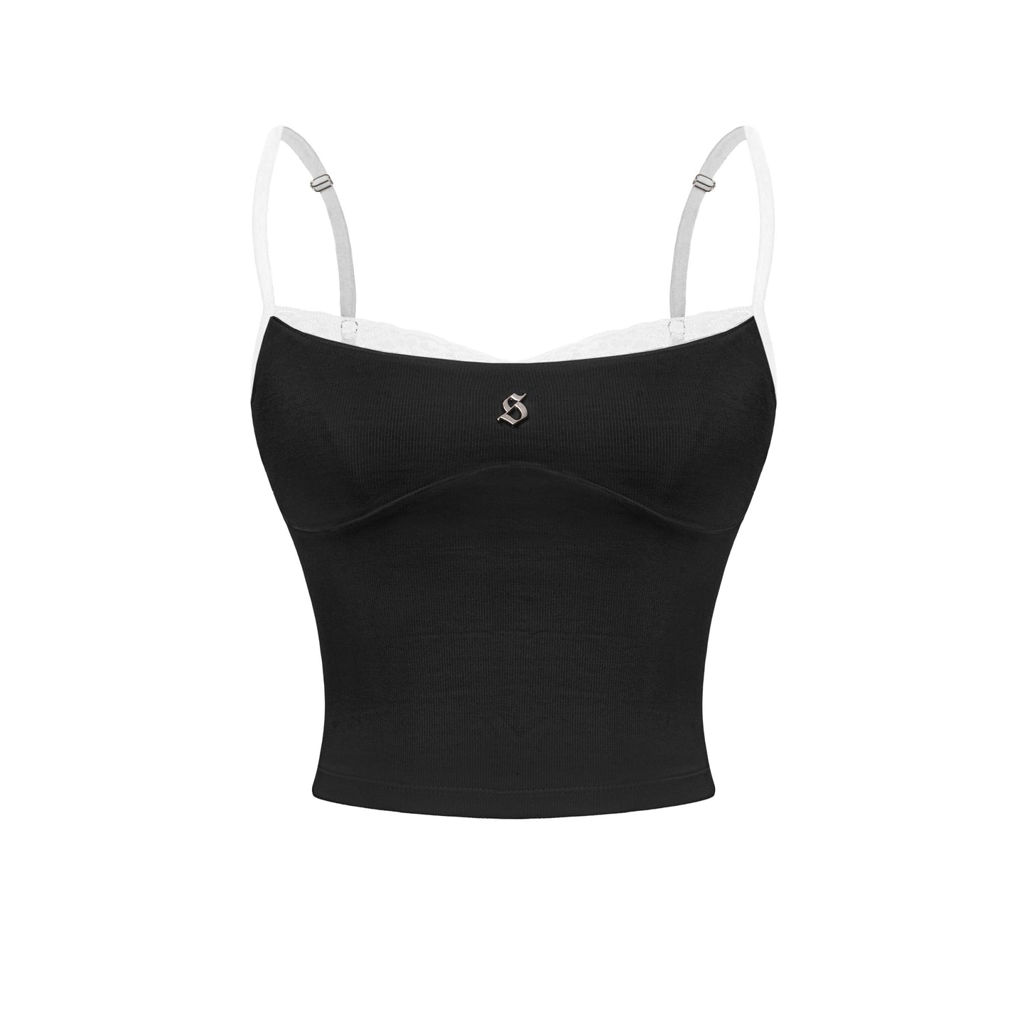Black tank top with thin straps on a white background