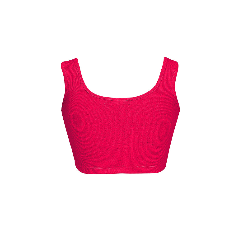 Pink crop top on a white background