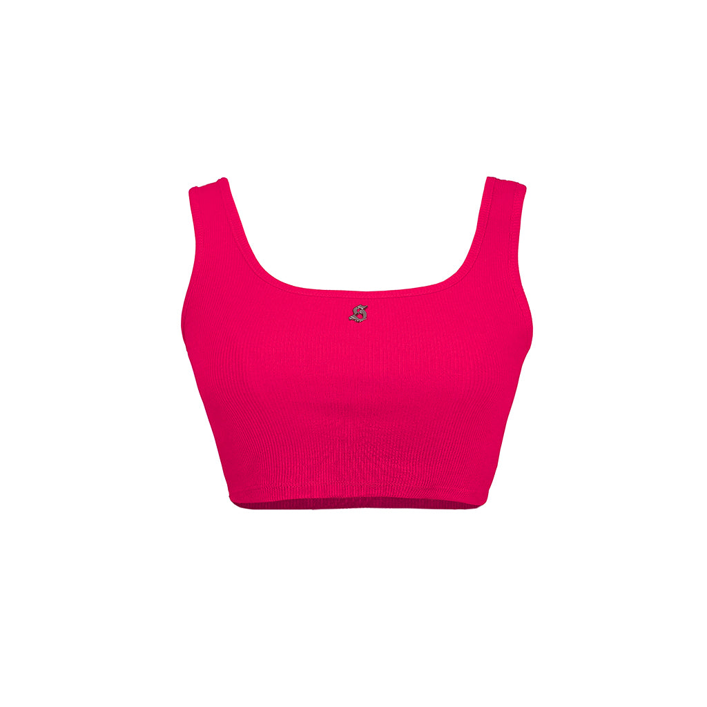Pink crop top on a white background