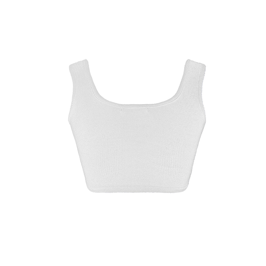 White ribbed crop top on a white background