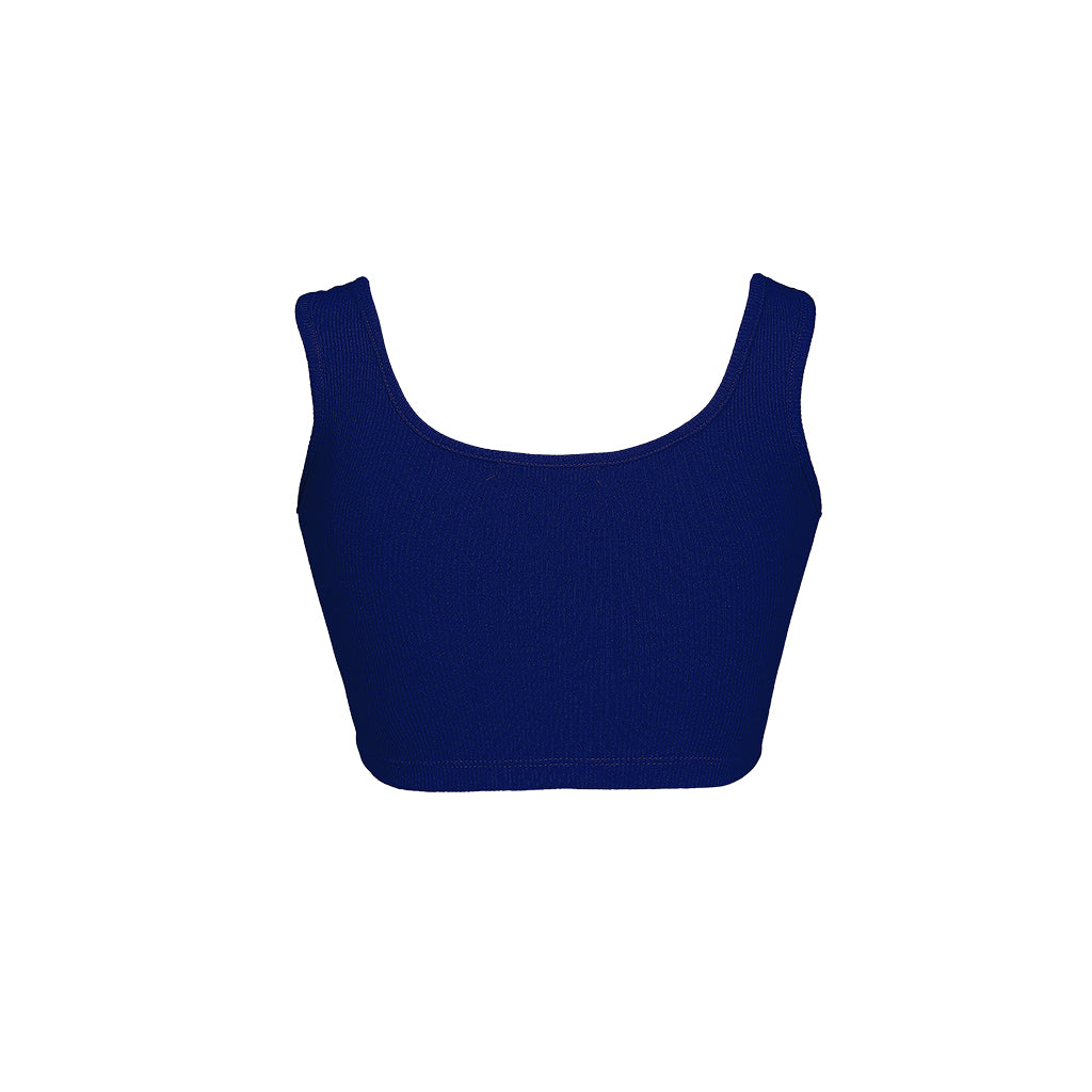 Blue crop top on a white background