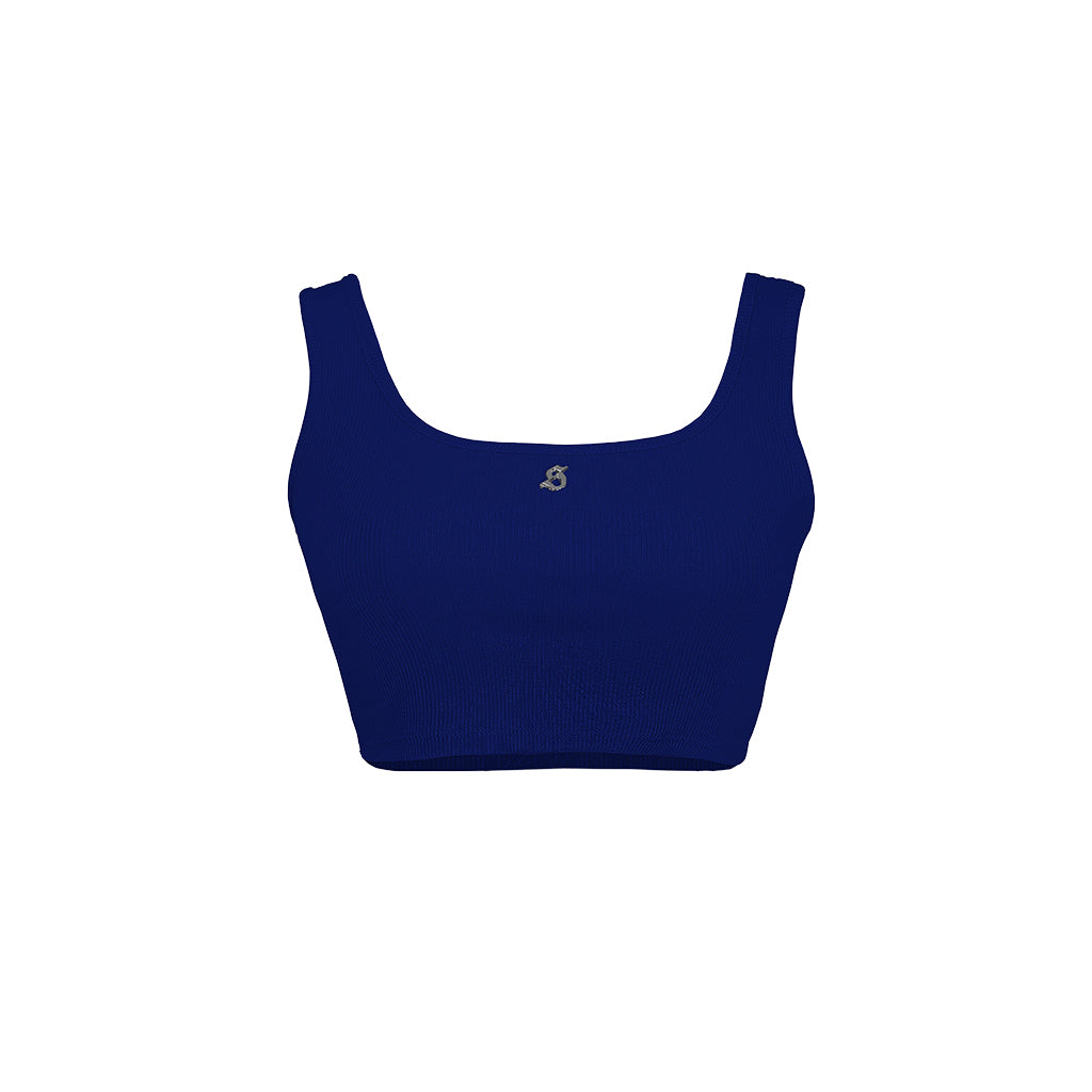 Blue crop top on a white background