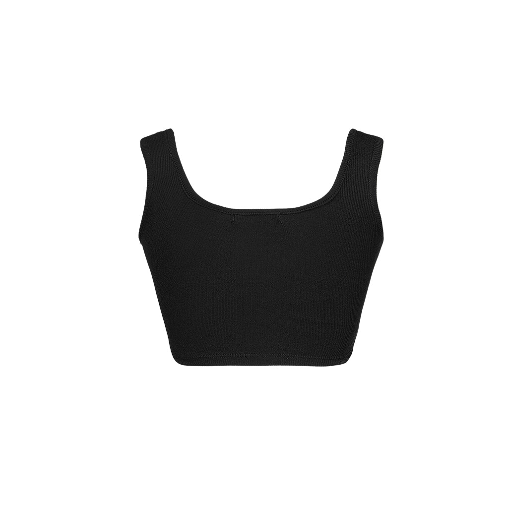 Black crop top on a white background