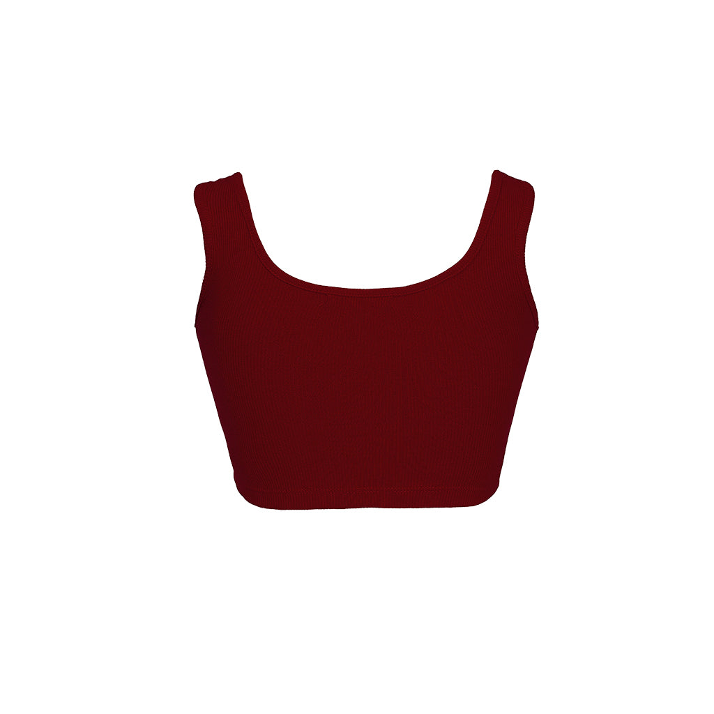 Red crop top on a white background