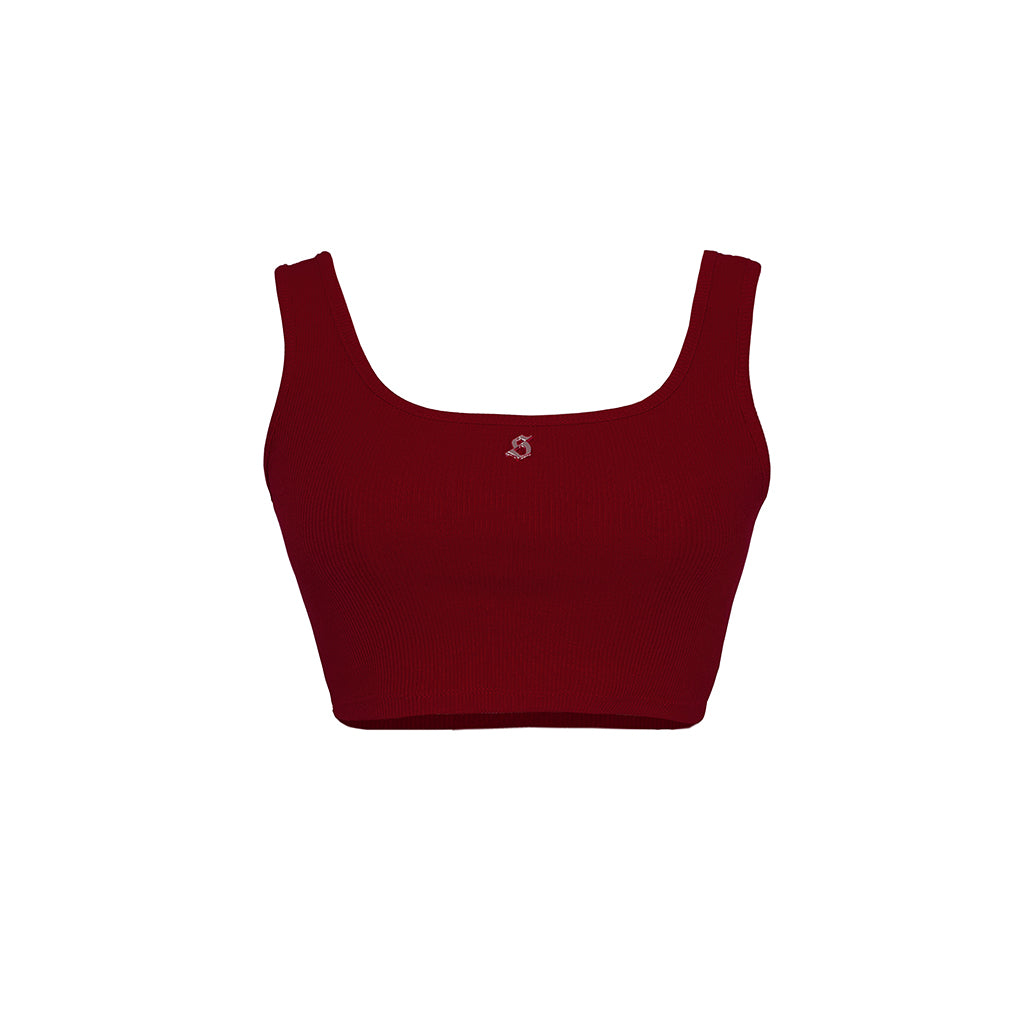 Red crop top on a white background