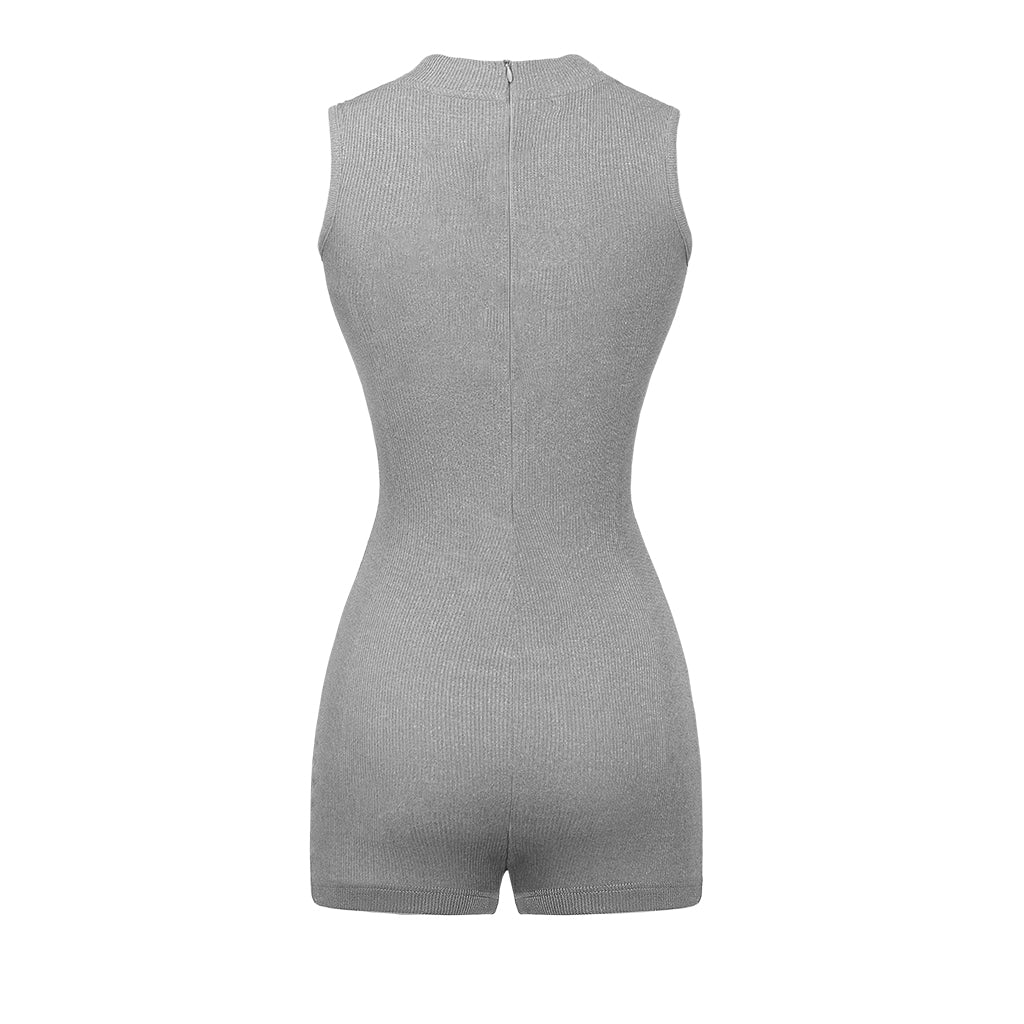 Gray ribbed tank top with a zipper on a white background