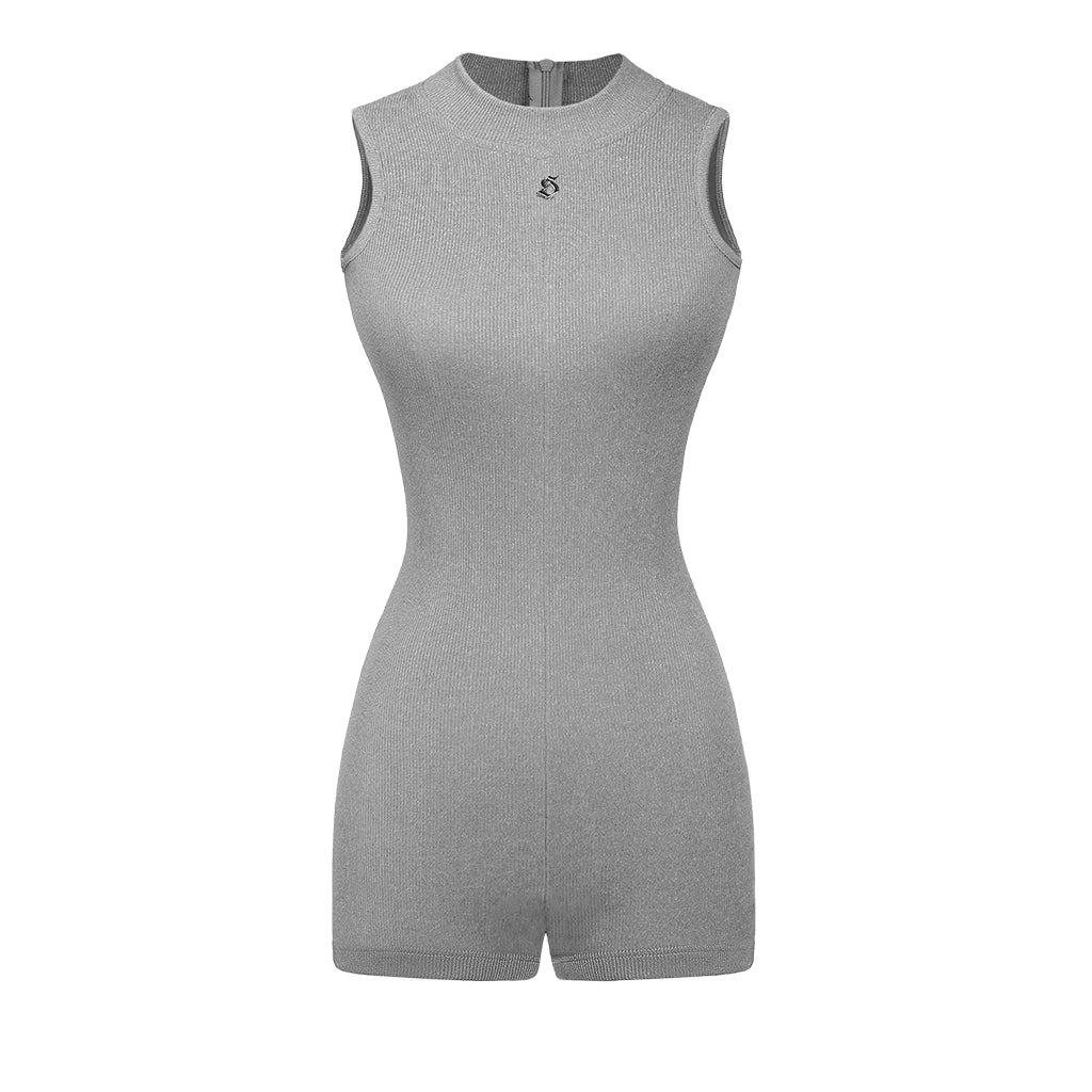 Gray sleeveless romper on a white background