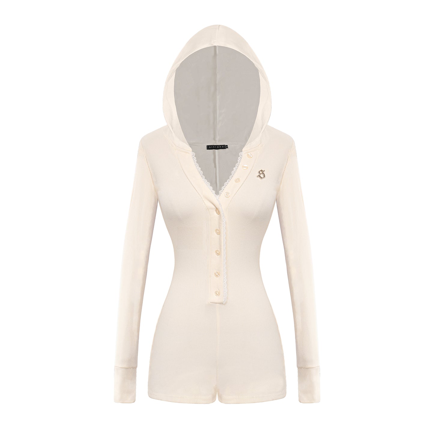 Beige cardigan with a hood on a white background