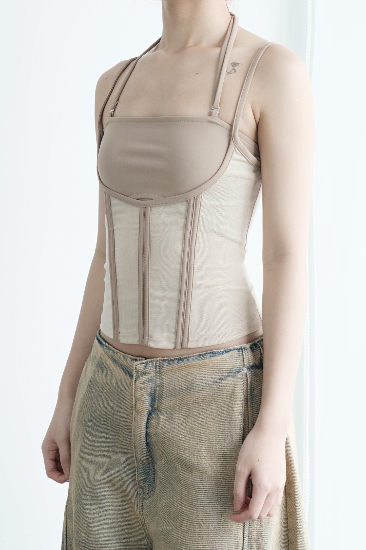 Melios Mesh Top in ivory by Bunnyhill Concept