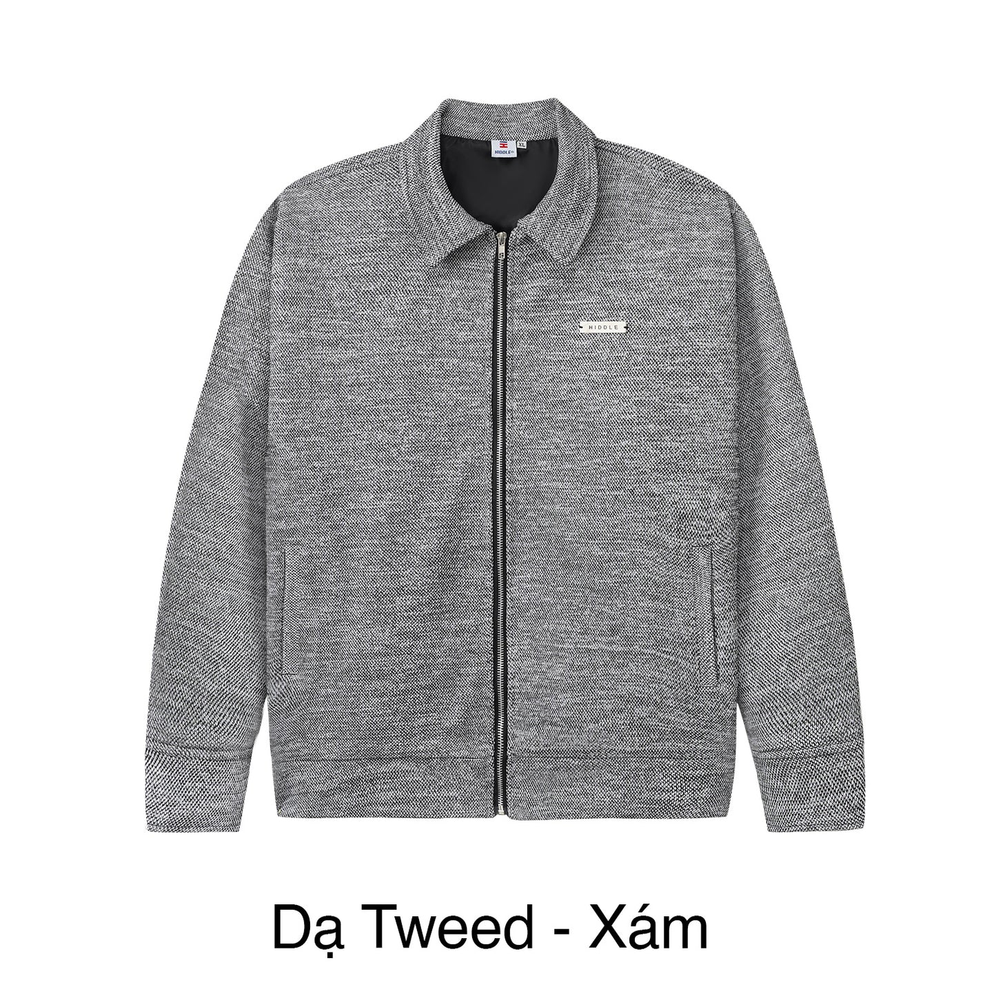 Gray zip-up jacket on a white background