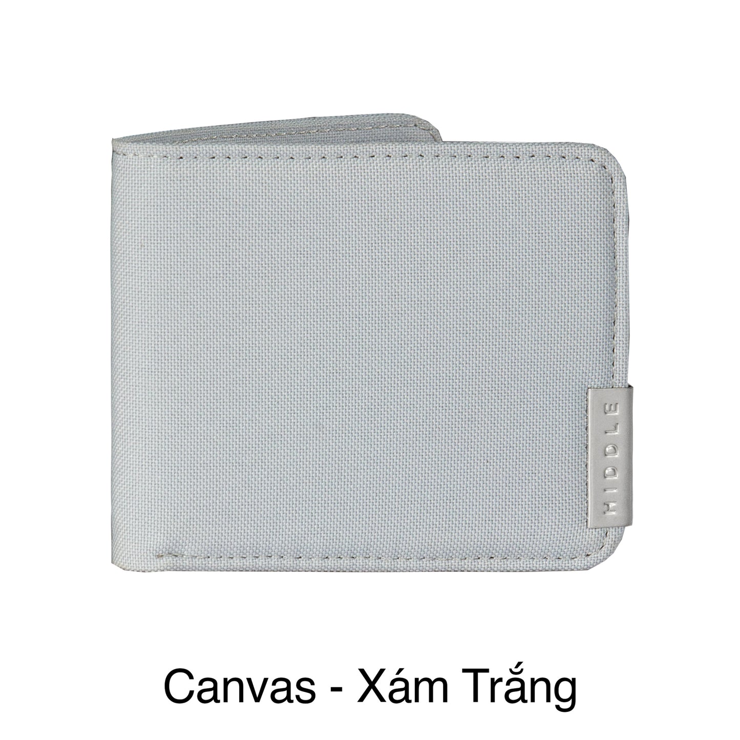 Light gray wallet with 'Hille' branding on a white background