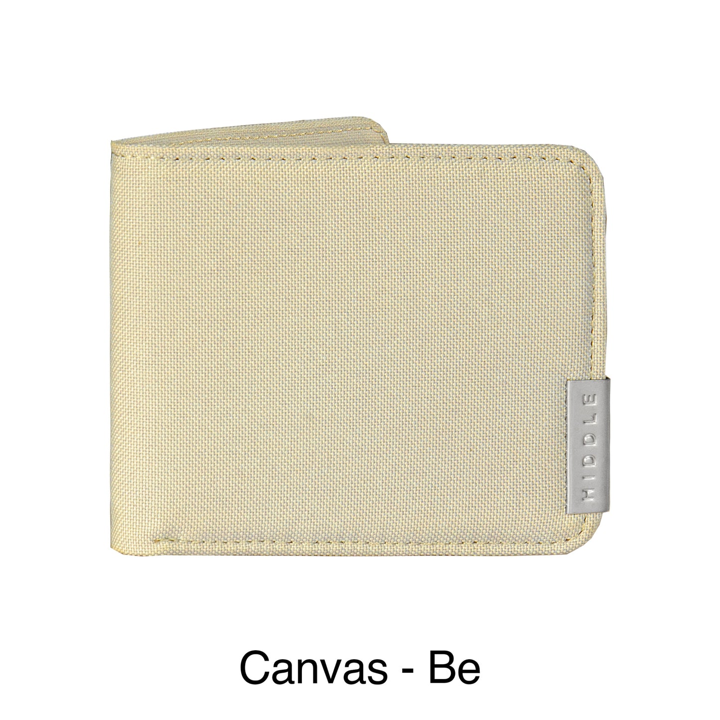 Beige wallet with a visible brand logo on a white background