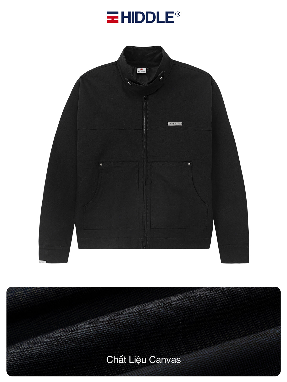 Black jacket with Hiddle logo on a white background