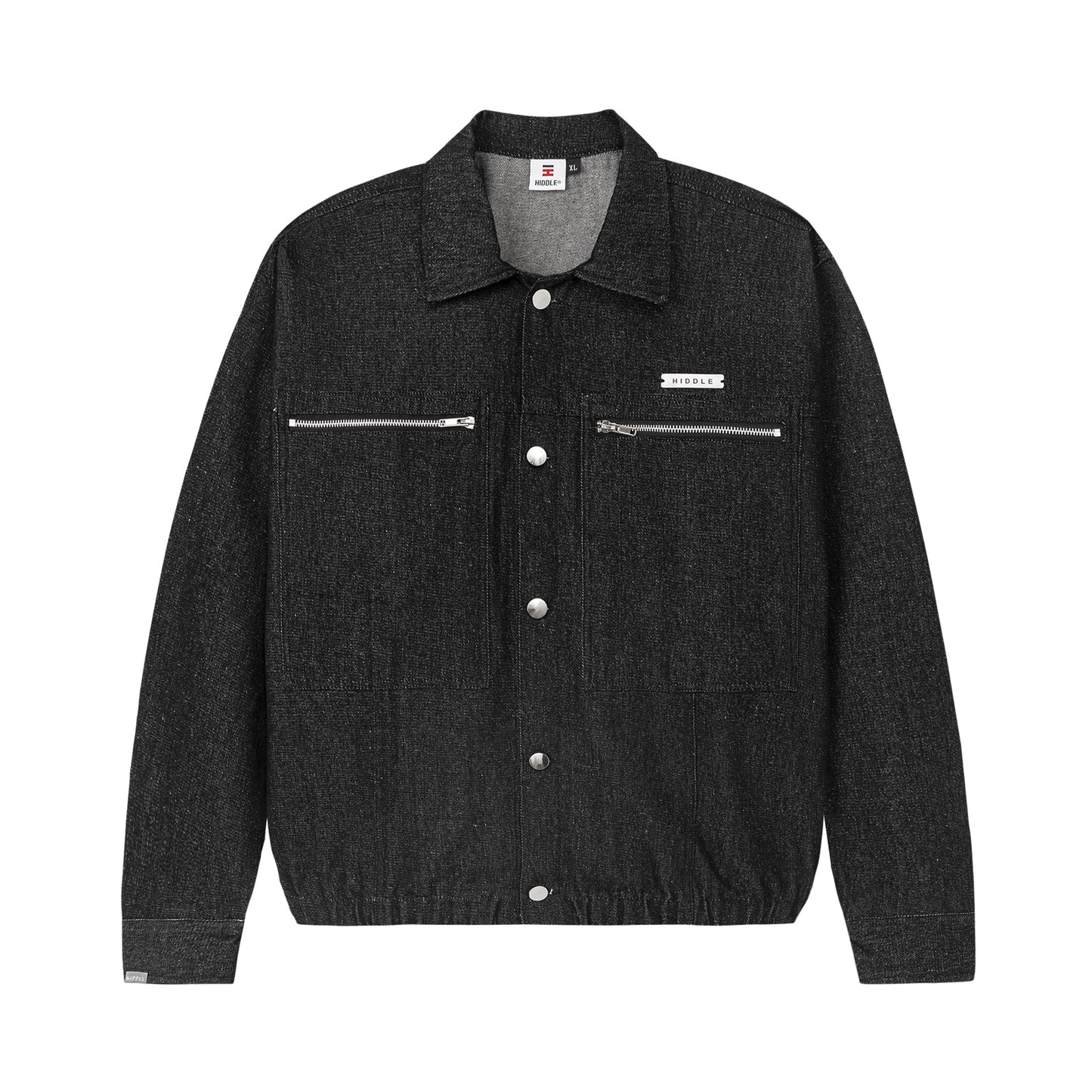 Black jacket with zippers and buttons on a white background