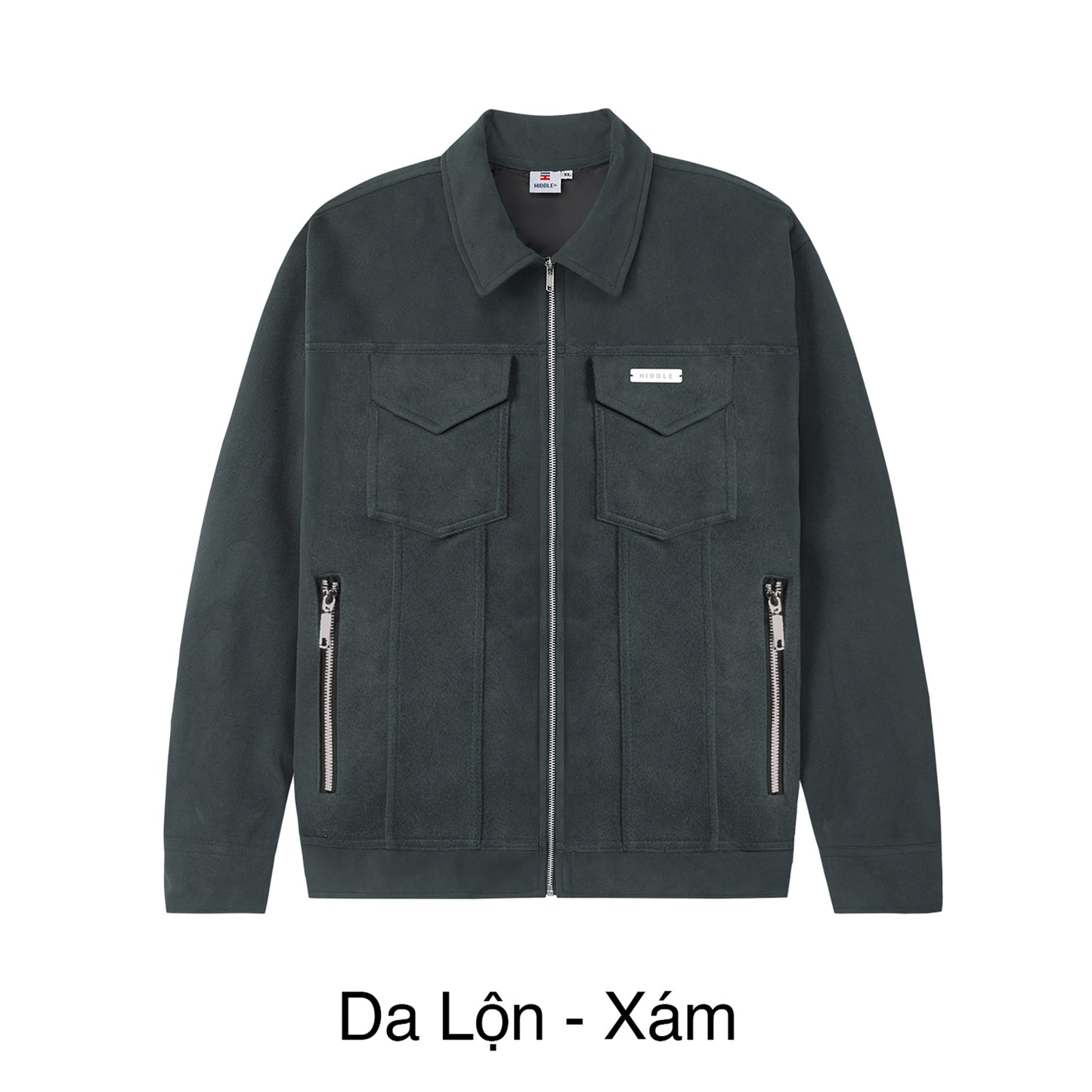 Dark gray jacket with zippers on a white background