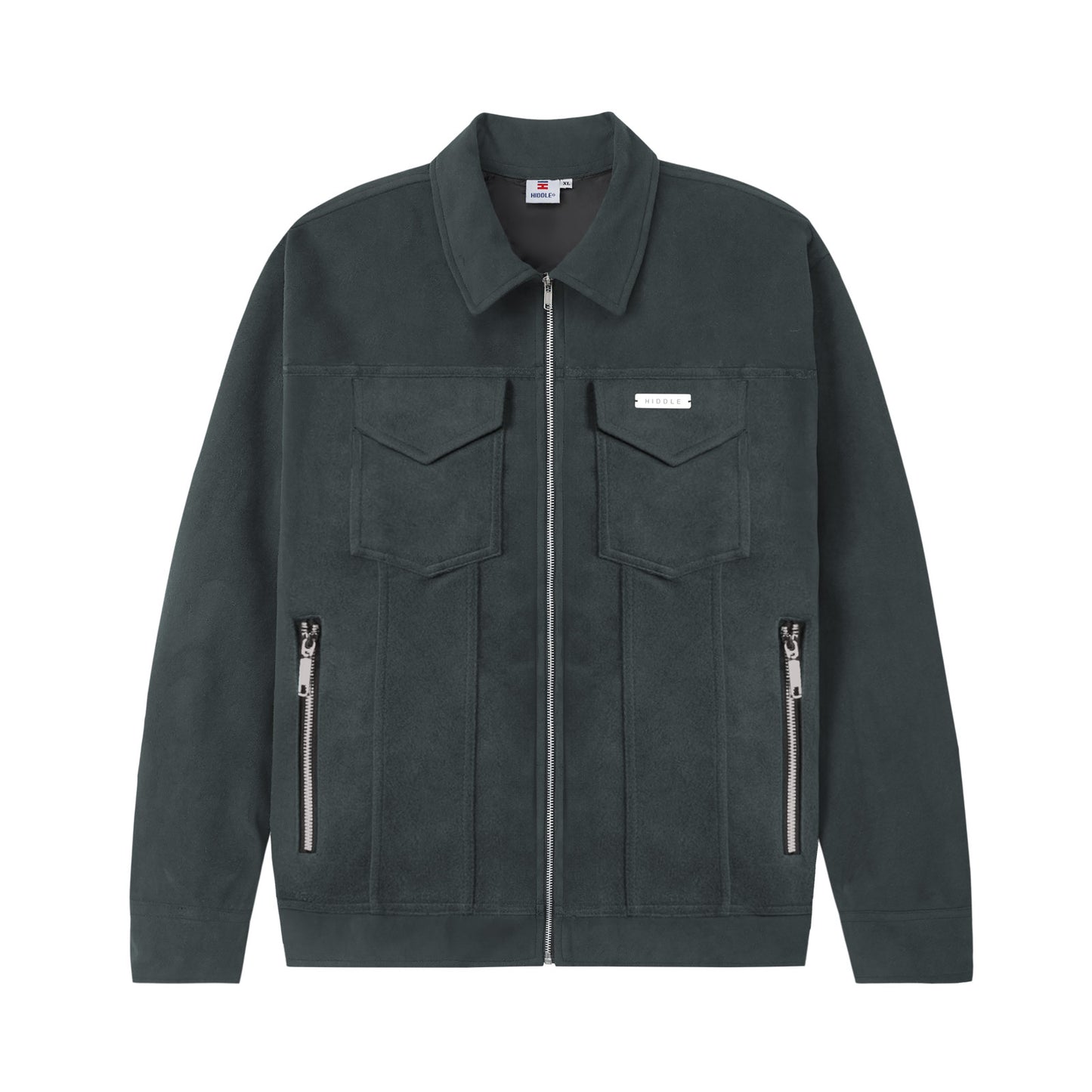 Dark gray jacket with zippers on a white background