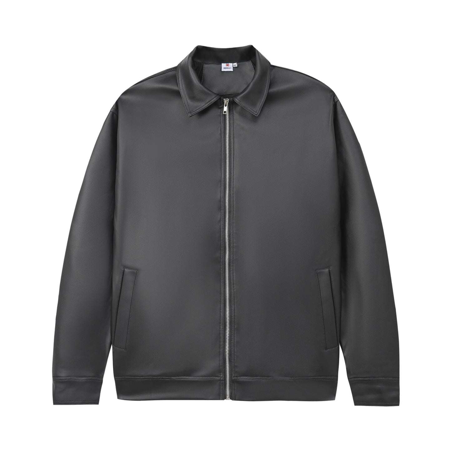 Dark gray jacket with a zipper on a white background