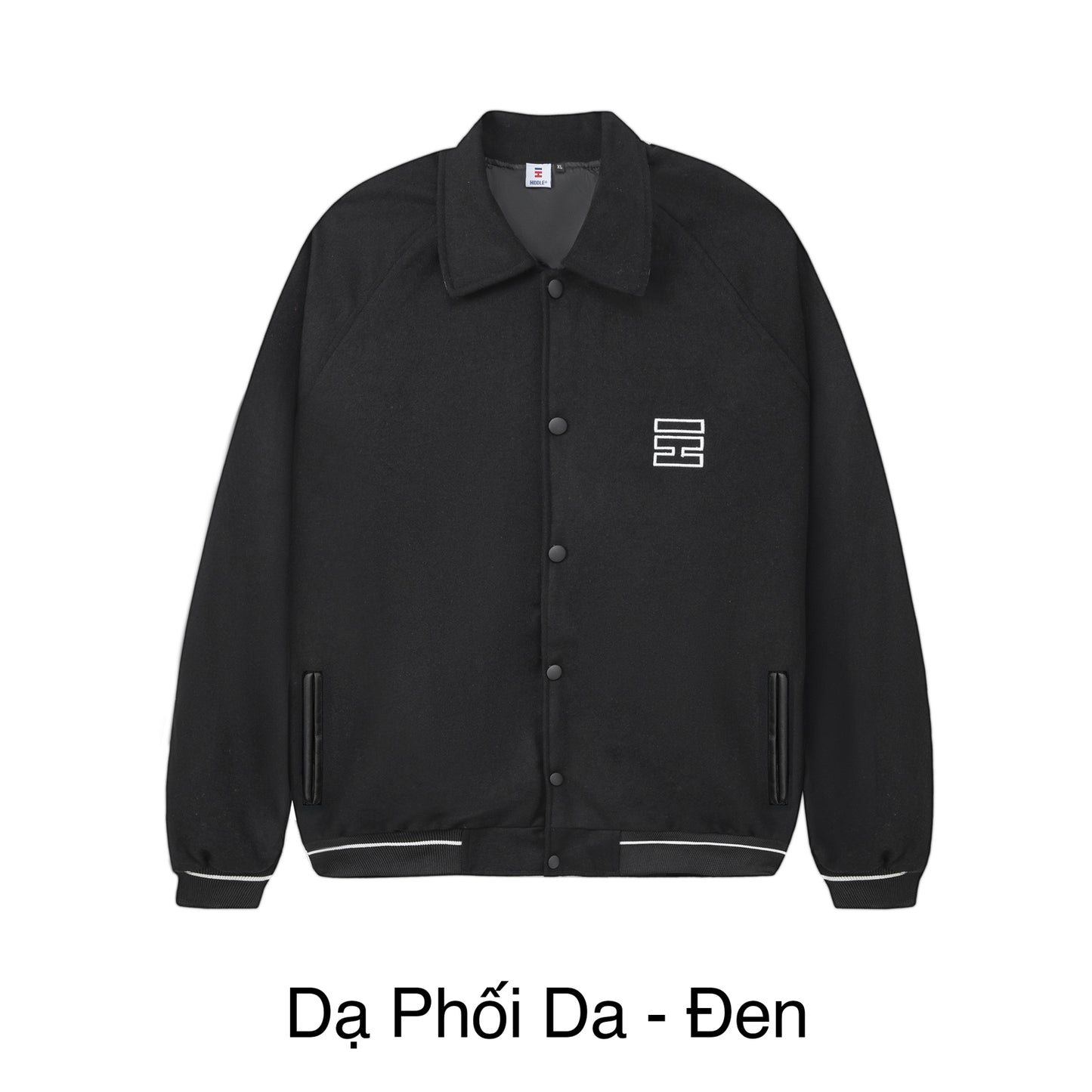 Black jacket with a logo on a white background