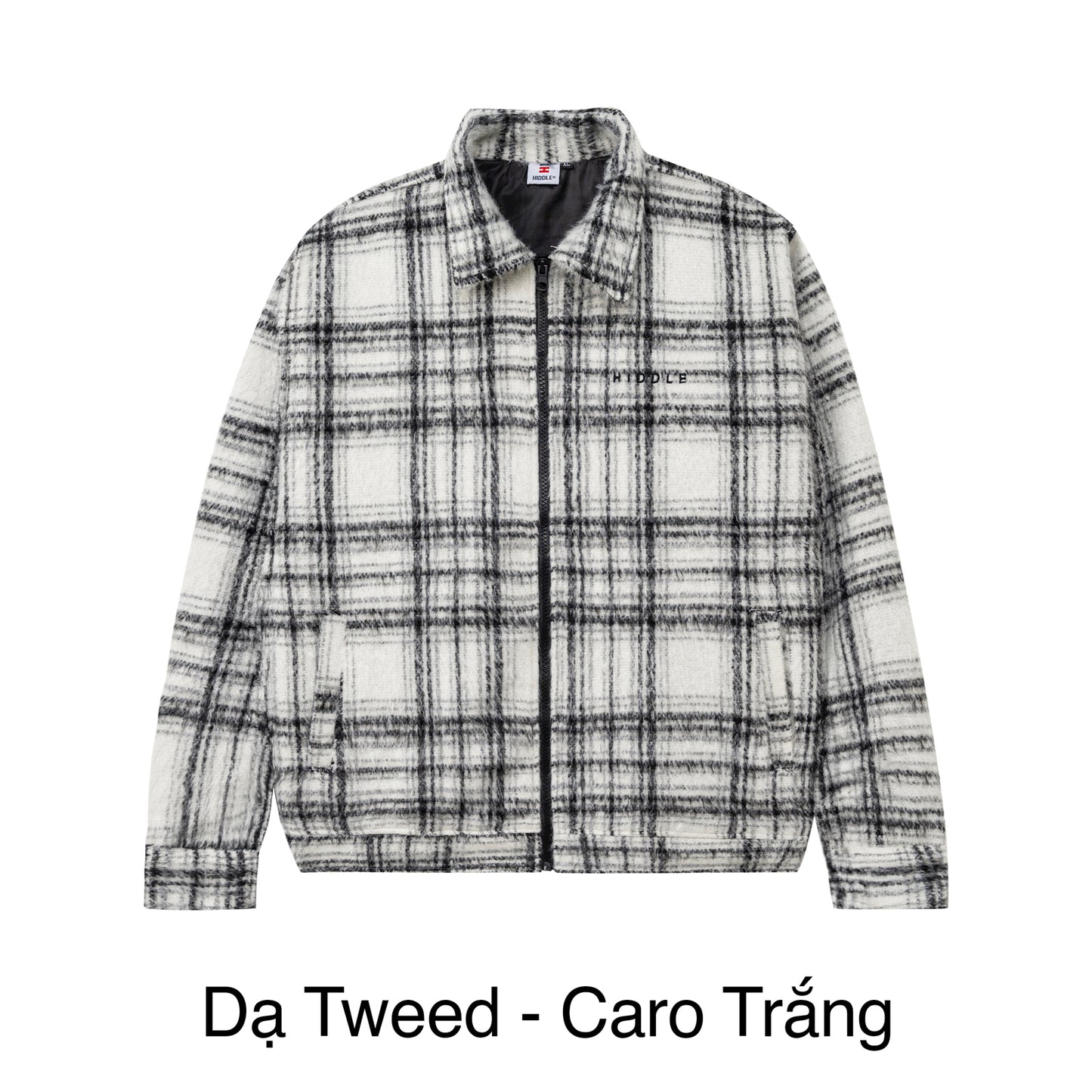Plaid jacket with a brand logo on a white background