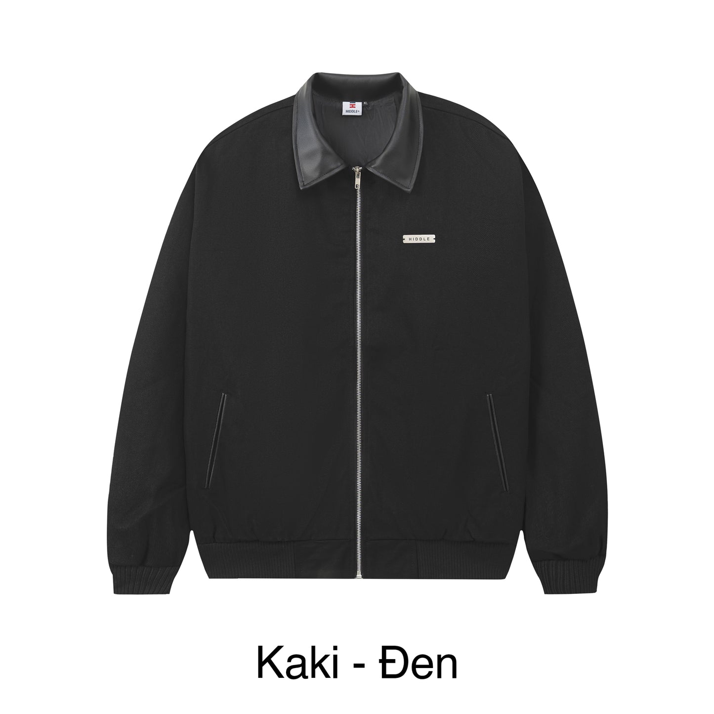 Black jacket with gray collar on a white background