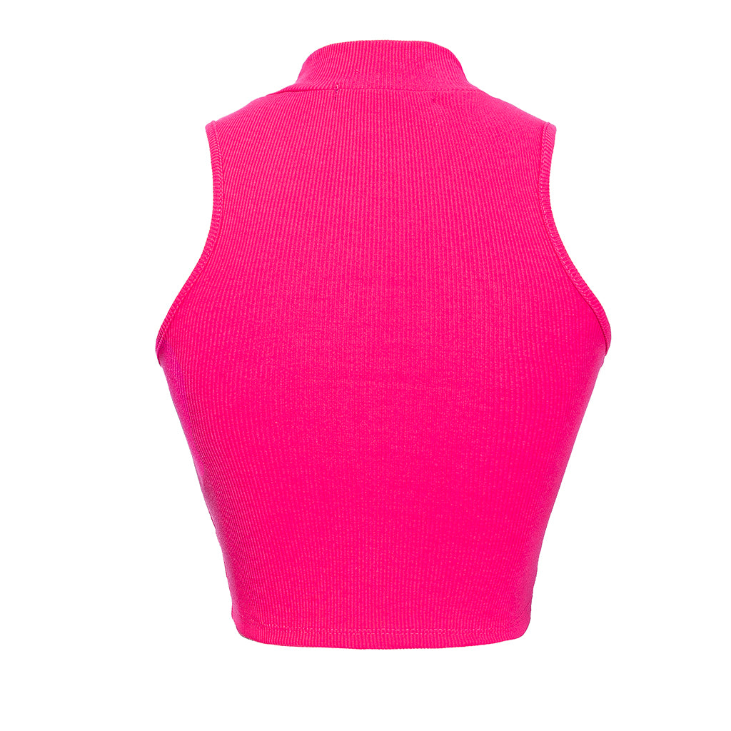 Pink sleeveless top on a white background