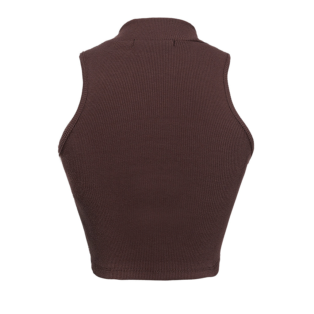 Brown ribbed knit vest on a white background