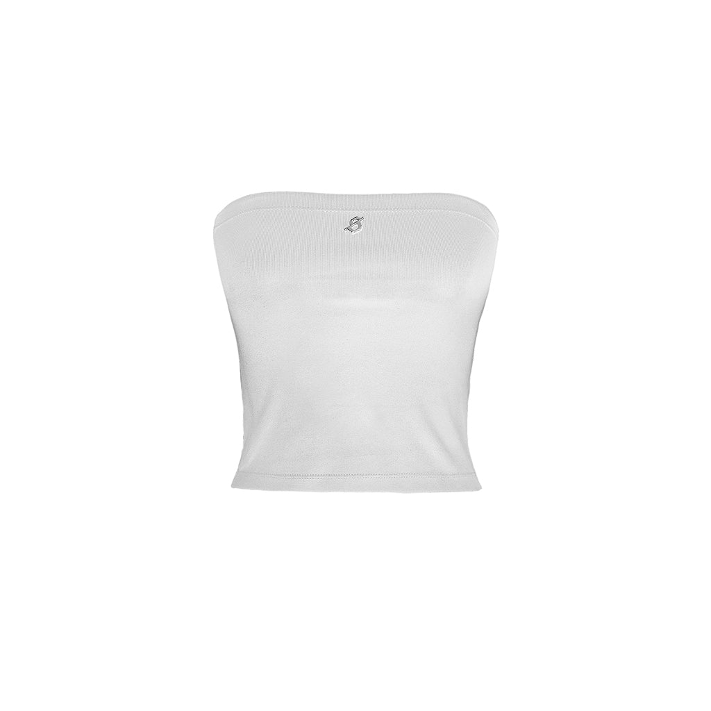White strapless top on a white background