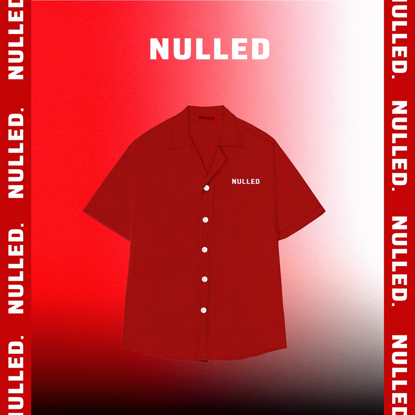 Red button-up shirt with 'Nulled' branding on a red and white background