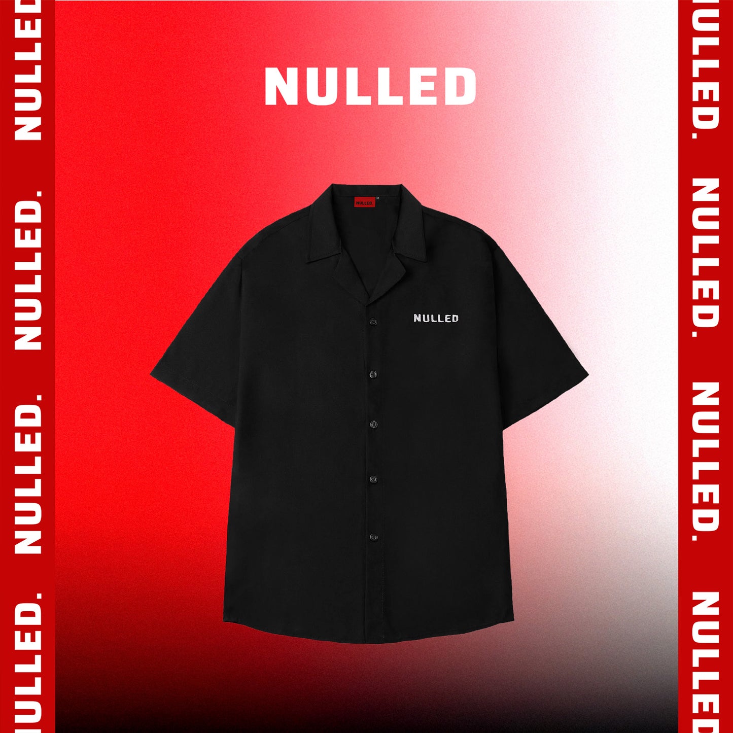 Black shirt with 'Nulled' branding on a red and white background