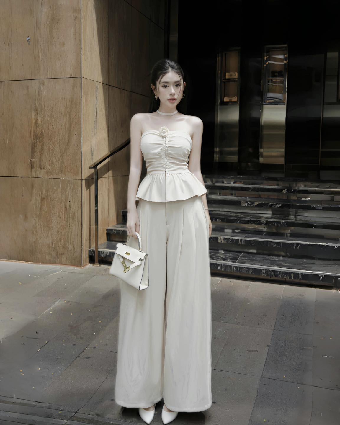 Wide-leg trousers close-up fabric texture